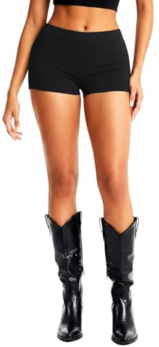 HAWILAND Women Ladies Sexy Micro Mini Shorts Y2k Going Out Rave Low Rise Booty Shorts Hot Pants Black Large