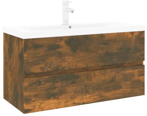 Jkghdrt Mobiletto da bagno con vasca da incasso per affumicatura – Armadietto da bagno con cassetto e vano portaoggetti come pratico mobile da bagno con vasca da incasso in affumicatura