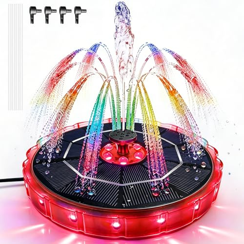 3,8W Fontaine Solaire LED Extérieur Pompe Bassin Flottante avec 6 Buses Fontaine Solaire Jardin pour Étang Bain d’Oiseaux Eau Décorative