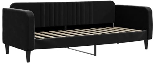 ATOMSTACK MAKER Tagesbett 80x200 cm Negro de Terciopelo – Sofá Cama 2-en-1 Con Estructura de Madera Maciza y Metal, Diseño Moderno Minimalista para Salón o Dormitorio, sin Colchón