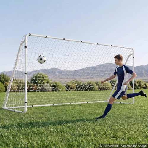 VEVOR Soccer Goal 12x6 FT Soccer Goal for Backyard with Iron Frame PE Net | Portable + Durable Set, High-Strength Net, Ground Stakes, Straps, for Youth + Adults Outdoor Backyard Practice Training