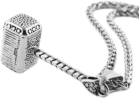 HZMAN Thor Hammer Halskette für Männer Edelstahl Retro Mythic Odin Hammer Anhänger Halskette Schmuck Geschenk (Silber)
