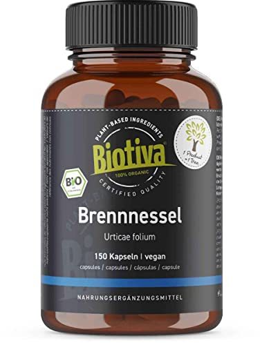 Biotiva Brennnessel Bio 150 Kapseln - 450mg je Kapsel - Brennesselblatt-Pulver - Urticae folium - Höchste Reinheit - Abgefüllt und kontrolliert in Deutschland - Vegan