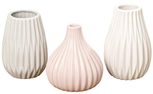 BOLTZE 3 x Vase Wilma Steingut Zylindrisch Glänzend Glasiert Höhe 14 cm Durchmesser 8 cm Farbmix