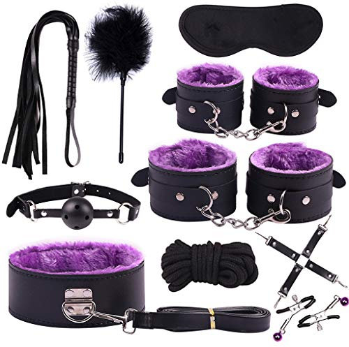 LoveLeiter SM-Satz mit 10 Sätzen SM Spiel Anzug Bondage Set Erwachsene Handschellen Ball Peitsche Kit Paar Sex Toys Sexy Plüsch Zurückhaltung Set Seil Leder Peitsche Handschellen
