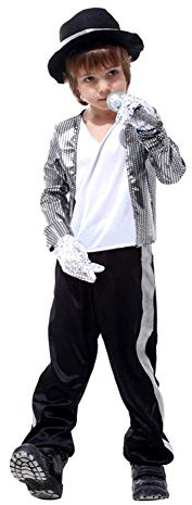LOLANTA Costumi di Halloween per Ragazzi Michael Jackson Abbigliamento Stage Performance Dancewear, Argento, 6-7 Anni, L