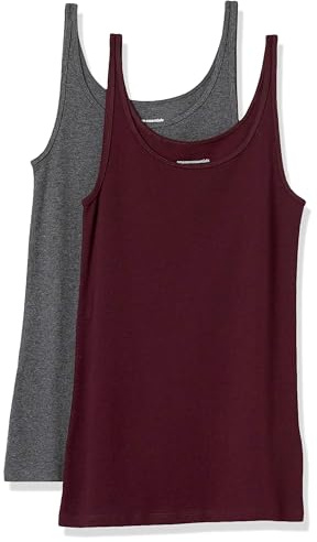 Amazon Essentials Top Ajustado sin Mangas y con Tirantes Finos Mujer, Pack de 2, Burdeos/Carbón Mezcla, M