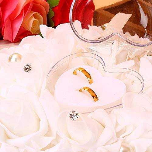 KIMISS Duokon Rose Wedding Ring Box-Ring Pillow Wedding Romantic Rose Wedding Favors Heart Pearl Gift Ring Box Pillow Cushion