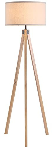 HOMCOM Stativ Stehlampe Kiefernholz 45Lx45x152H cm Leinen Beige | Max. 40 W.