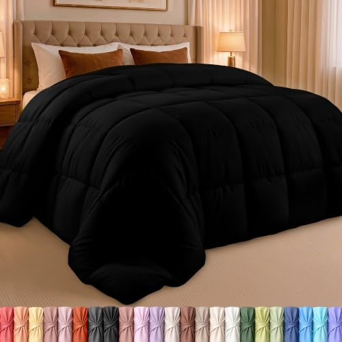Utopia Bedding Queen Comforter Duvet Insert, Quilted Black Comforter with Corner Tabs, Box Stitched Down Alternative Comforters Queen Size 88 x88 inches