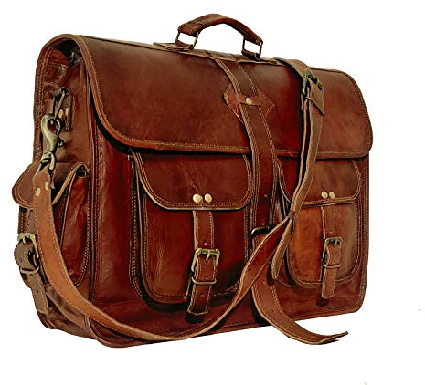 VC 45,7 cm (18 Zoll) Vintage Handgefertigte Leder Messenger Bag Laptop Aktentasche Computer Satchel Bag für Herren, hellbraun, 18 inch Large