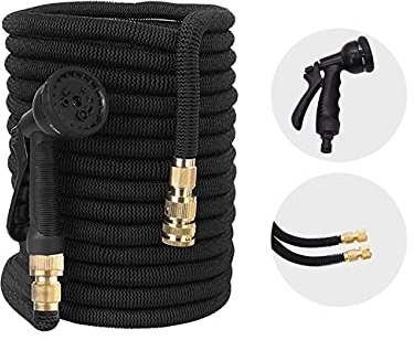 Expandable Garden Hose Pipe 100FT/200FT 3X Automatically Expand - 8 Setting Spray Gun with Brass Coated Fitting Easy to Use (200FT)