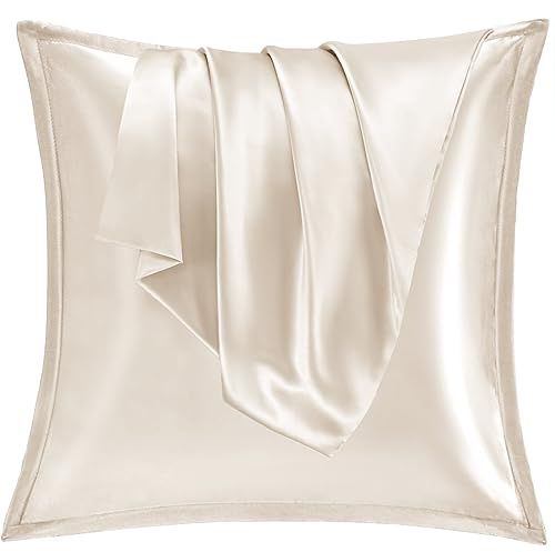 Vielit 2er Set Satin Kissnbezug 80x80 mit Zip,Weich wie EIN Silk Pillowcase,wie Seidenkissenbezug Geeignet für Curly Haar,Satin Kopfkissenbezug Kissenbezüge Beige Kissenhülle