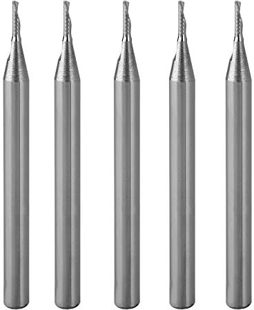 Timelee 1/8 Zoll Schaftdurchmesser 1,0 mm CED 4 mm CEL 1 Flute Single Flute Downcut Spiral End Fräser CNC Router Bit für Acryl, PVC, MDF, Aluminium, 5 Stück