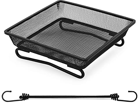 Aestic Boden Vogelfutterstation Plattform Tablett 18x18cm kompaktes Design für Outdoor Garten - Metallgitter Samentablett mit 2 Bunjee Kordeln zur Befestigung der Futterstation an Balkon Deckschiene