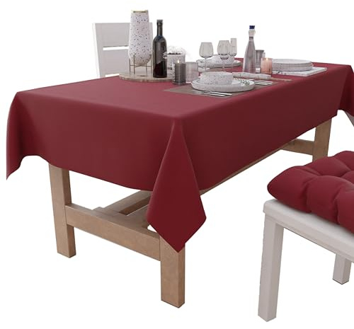 PETTI Artigiani Italiani - Tovaglia, Tovaglia da Tavola, Tovaglia Cucina in Cotone Disegno Tinta Unita Bordeaux X6 Posti (140x180 cm) 100% Made in Italy