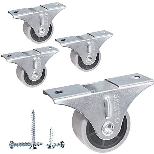 SKIR'CO (4 Stück) Kleine 30 mm Möbelrollen, graue Gummiräder, Bockrollen, nicht schwenkbar, Einweg-Richtung, Schrauben im Lieferumfang enthalten (4)