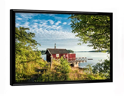 artboxONE Poster mit schwarzem Rahmen 18x13 cm Natur Holzhütte auf Lidingö - Bild schären holzhaus Insel