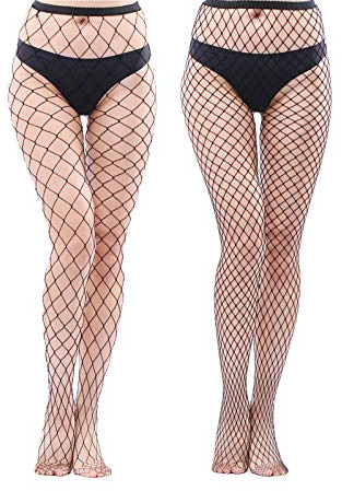 EVERSWE High Waist Fishnet Tights, Thigh High Suspender Stockings (B.Mes2P, LXL)