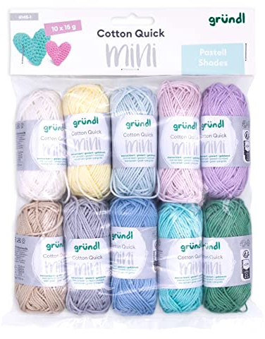 Gründl Lana Cotton Quick Mini Shades of Pastell Set per lavorare a maglia e all'uncinetto, 10 x 15 g, 100% cotone, 15 g/37 m, colori pastello