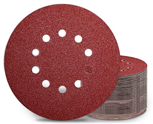 KONGMING 50 Stück Schleifpapier 225mm Klett 40 Körnung 10 Loch | Aluminiumoxid Schleifscheiben 225mm für Trockenbauschleifer Schleifgiraffe Holz Metall Trockenbau Polieren Entrosten