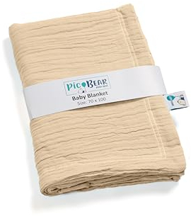pic Bear Babydecke aus 100% Musselin-Baumwolle, 70x100 cm – Weich, hautfreundlich & vielseitig für Zuhause und Unterwegs (Tender Peach)