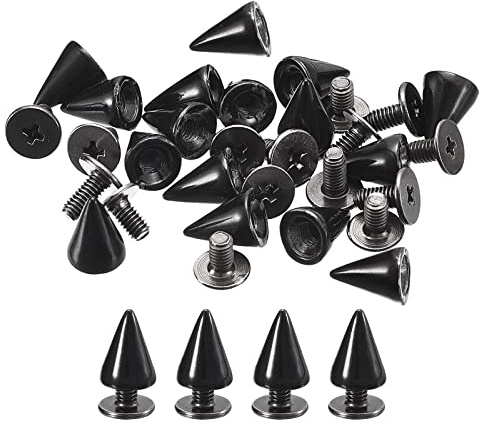 QUARKZMAN 20 Sets Punk Nieten Ziernieten Kegel Spitzen Nieten 7x10mm Metall Killernieten Schraubnieten Rostfrei Nieten für Kleidung Gürtel Taschen Schuhe Heimwerken Lederarbeiten Schwarz