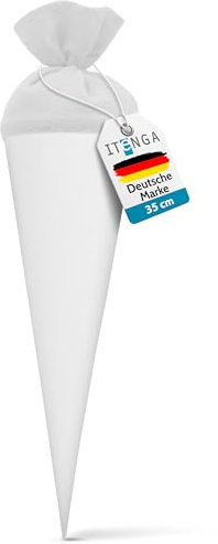 itenga kleine Bastelschultüte Geschwister Schultütenrohling Zuckertüte Schultüte 35cm rund mit Filzverschluss (Weiss)