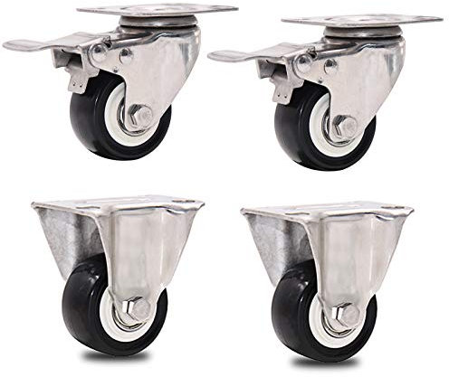ASHILD Lenkrollen, Drehteller oder Räder, bewegliche Räder, robuste Möbelräder, Trolley-Räder mit Pu, Edelstahl für Kofferraum, Blumenständer, 4 Stück, schwarz/Ständer + Bremse/38 mm