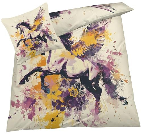 YELDAN Bettwäsche 140x200 Einhorn, Kind Bettbezug, Bettwäsche-Sets 2 teilig, Weich & Bügelfrei Mikrofaser Wendebettwäsche und 1 Kissenbezug 80x80 mit Umschlag
