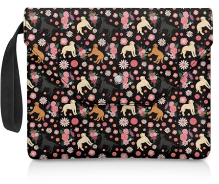 NETILGEN Buchumschlag Buchhülle mit extra Stifthalter, waschbarer Stoff, Taschenbuch, Notizbuch, Buchschutz für Buchliebhaber, Geschenke, Labrador-Blumenmuster, Schwarz