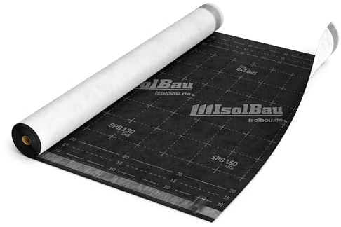 Isolbau Unterspannbahn SPB 150 SKS, 37.5 m² Rolle (1,5 x 25 m) - Selbstklebende Dachfolie 150 g/m² & 2 Klebestreifen - Dampfdurchlässige Unterdeckbahn, wasserdicht und witterungsbeständig