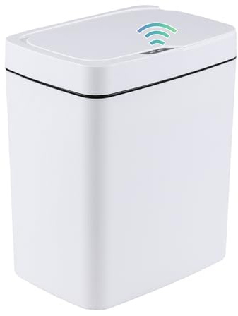 Yuright 15L Motion Sensor Trash Bin, White Plastic Automatic Touchless Bin