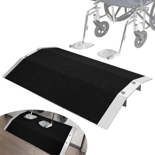 Rollstuhlrampen für Zuhause, Schwellenrampe, Schwellenbrückenrampe aus Aluminium mit Stützrahmen und rutschfester Oberfläche, für Rollstühle, Treppen, Lieferwagen Stufen,27.6Wx15.8Lx1.2H