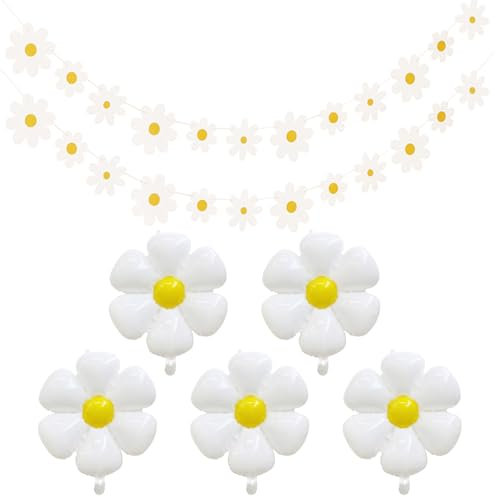 Guirlande De Marguerite 2 Pièces, Ballons 5 Pièces, Bannière De Jardin, Fournitures De Fête D'Été, Accessoires De Décoration D'Intérieur