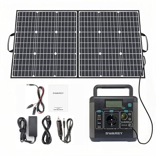 SWAREY Générateur Electrique Portable 300W avec Panneaux Solaires Pliable 100W Batterie Externe 220V Sortir AC/USB/Type-C/QC 3.0 (300W+100W)