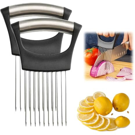 Porta fette di cipolla in acciaio inossidabile, nuovo porta cipolle per affettare, affettatrice per limone, tagliaverdure, utensile per tagliare patate, utensili da cucina per la casa (2 Pcs)