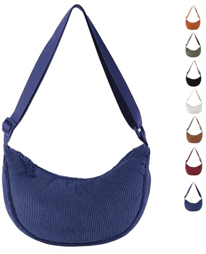 GoPaw Damen Cord Crossbody Bag, Halbmond Tasche Cord Umhängetasche, Damen Halbmond Tasche Schultertasche Mit Schultergurt Einstellbar Lässige Umhängetasche aus Kord für jeden Anlass
