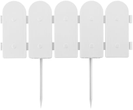 Evelyne Garden Border Edging: Wooden Fence Design - 8pcs White Yard Landscaping Fence Liner Lawn Edge Barrier - 10ft Kit of Decorative Lawn Landscape Panels Elements -Landscaping Edging-GMT-10374-D08