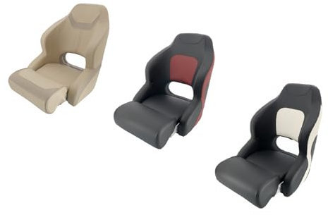 wellenshop Hochwertiger Flip Up Bootssitz, Steuerstuhl, Fahrersitz für Boote, bequemer Sitz aus Marine Kunstleder Farbe Beige/Braun