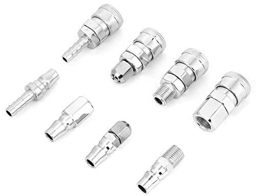 Connecteur à Raccord Rapide Mâle 8 Pièces, Raccords Rapides Pneumatiques de 1 ou 4 Pouces, Ensemble de Connecteurs de Prise à Dégagement pour Tuyau de Compresseur D'air, Facile à