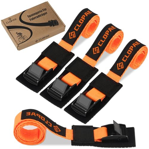 CLOPAE Cinghie di serraggio con imbottitura, 4 cinghie di tensione con serraggio, lunghezza 40 cm, larghezza 20 mm, portata 200 kg, cinghia di tensione per barre portatutto, biciclette, e-bike, kayak