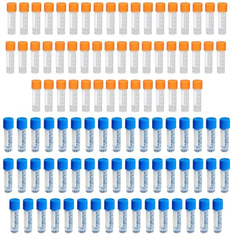 HAXIHA 100 Pièces Tube a Essai Plastique1,8ml Tubes à Essai Gradués,Tube à Échantillons avec Bouchon à Vis,Cryotubes En Plastique Laboratoire Tube Centrifugeuse Bleu&Orange