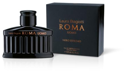 Laura Biagiotti Roma herr extrem Eau de Parfum Intense 125 ml – herrparfym – doft Fougère träbärnsten – intensiva och djupa anteckningar – svart färgflaska inspirerad av romerska Pantheon