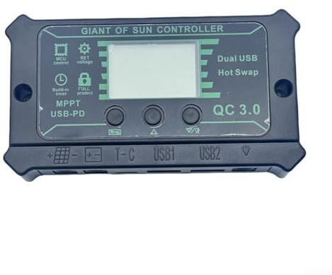 MPPT Laderegler, Dual-Port und DC-Anschluss mit LCD-Display für AGM-, Gel- und Lithium-Batterien und Off-Grid-Anwendungen (50 A)