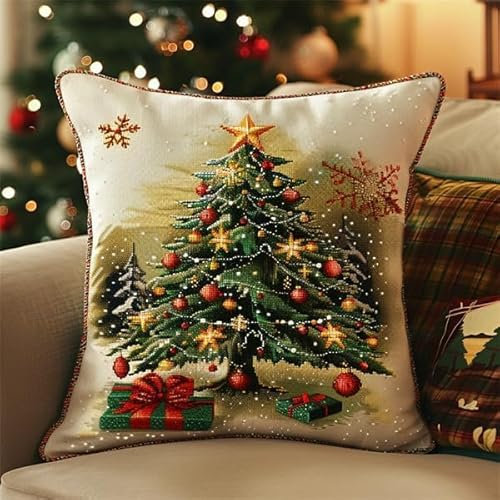 ORLUMY Anfänger Für Knüpfteppich Knüpfkissen Knüpfteppiche Set Weihnachten 43X43Cm,17X17Zoll Latch Hook Kits Cushion Crochet Yarn Cushion Pre-Printed Carpet Handmade