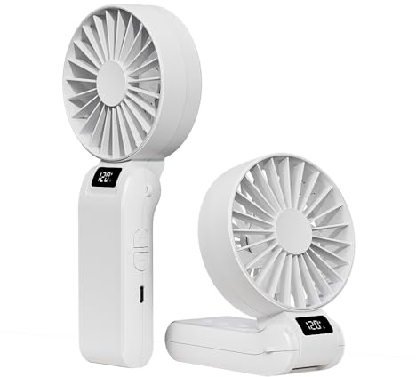 Ventilateur Manuel Rechargeable, Mini Ventilateur USB Portable Vitesse Réglable(1-120),Petit Ventilateur de Table Pliable Avec Affichage Digital, Cadeaux Pour Femmes Hommes, Idéal pour Bureau,Voyages
