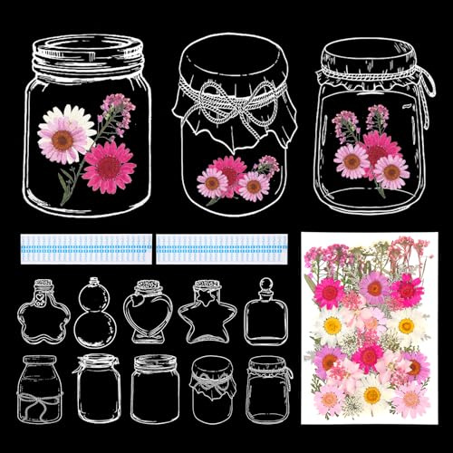 40 Stück Transparente Lesezeichen, Blossom Tabs mit Gepresste Blumen und Open Stickern, Transparente Trockenblumen Lesezeichen zum Basteln, Ideal für Schule, Geschenke, Bücherfreunde