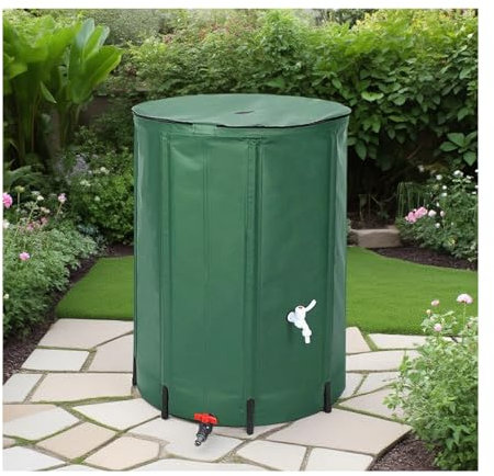 HOFUNTRE Barile for Raccolta Acqua Piovana，Serbatoio d'Acqua Pieghevole，Realizzato in Tessuto PVC, Non Facile da Deformare O Invecchiare, Adatto A Una varietà di Ambienti Esterni(Green,1000L)