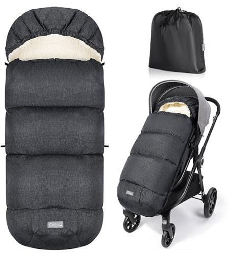 Orzbow Sacco Invernale Passeggino Universale, Coprigambe Passeggino Universale con Cerniera, Sherpa, Impermeabile & Staccabile, Lavabile in Lavatrice, Grigio Scuro